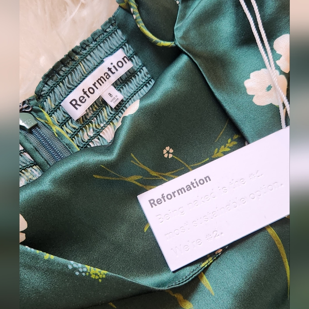 Reformation Frankie silk slip dress-dark green (size 4 remaining) NWOT - Picture 6 of 16